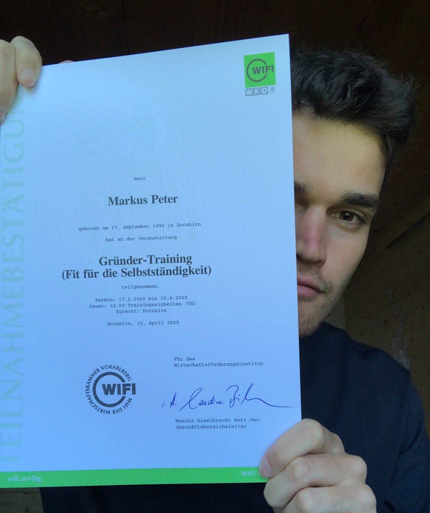 Gründertraining Zertifikat vom Markus Peter